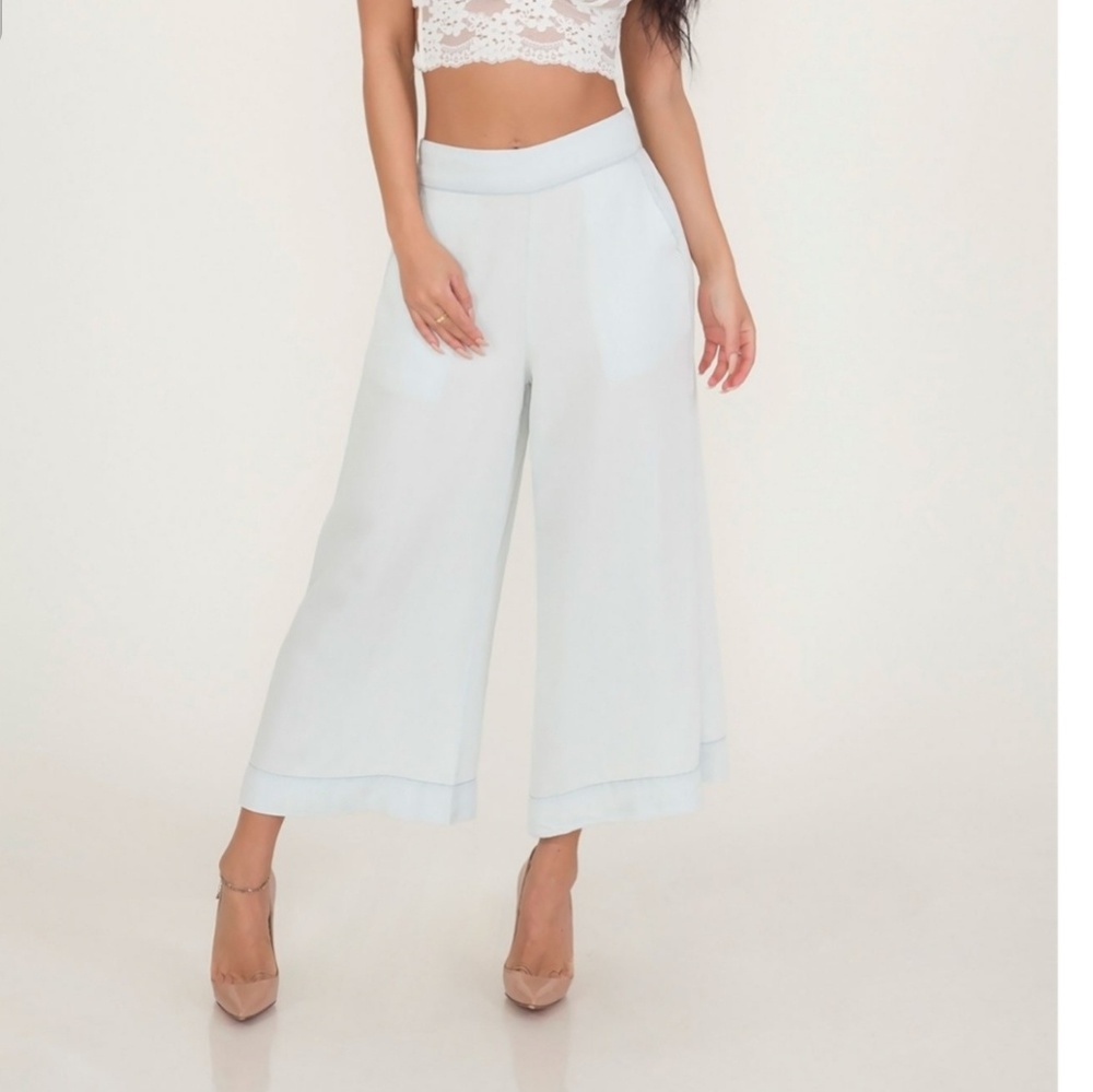 Last•Chic Chambray Culotte Pants - Light Denim - Picture 3 of 5